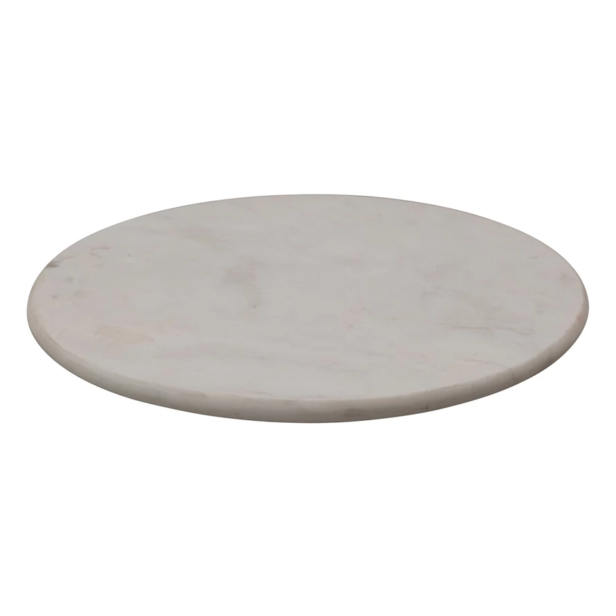 14" Round Marble Lazy Susan, White