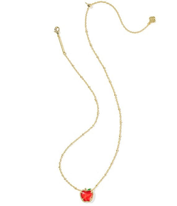 Apple Short Pendant Gold Necklace with a red apple charm on a 14k gold plated adjustable chain.