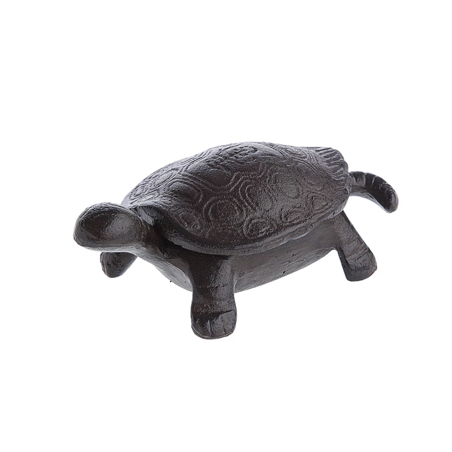 Cast iron decorative turtle-shaped key box in dark finish with textured shell pattern.