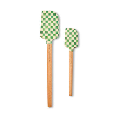 Set of two silicone spatulas with beech wood handles; one features an emerald green check pattern.