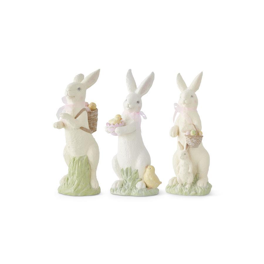 White resin bunny figurine with glitter finish standing upright