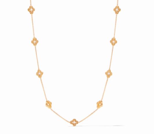 Florentine Demi delicate station necklace in gold with twelve petite floral stations on a slender adjustable chain.
