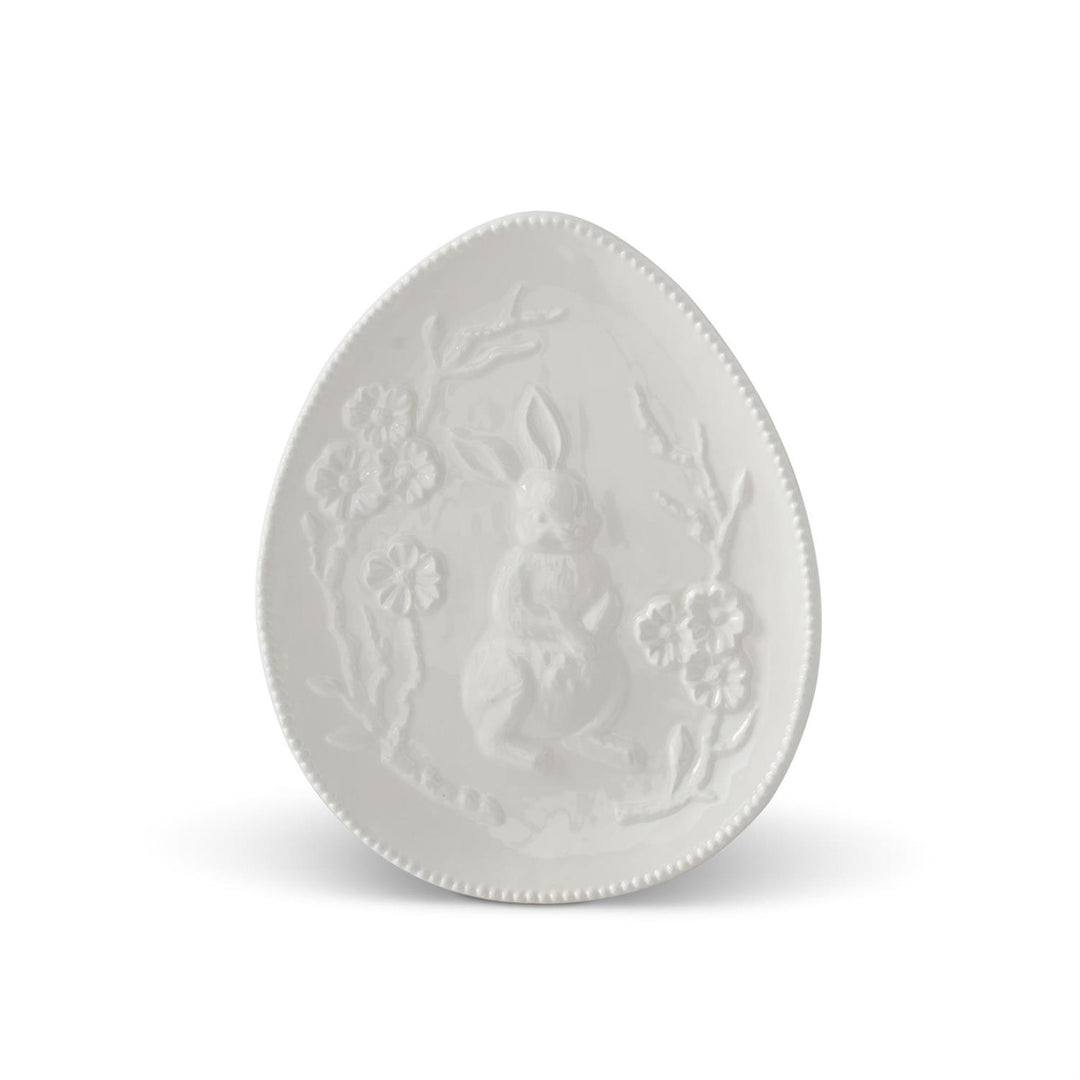 8.75 Inch White Ceramic Easter Bunny Embossed Egg Plate