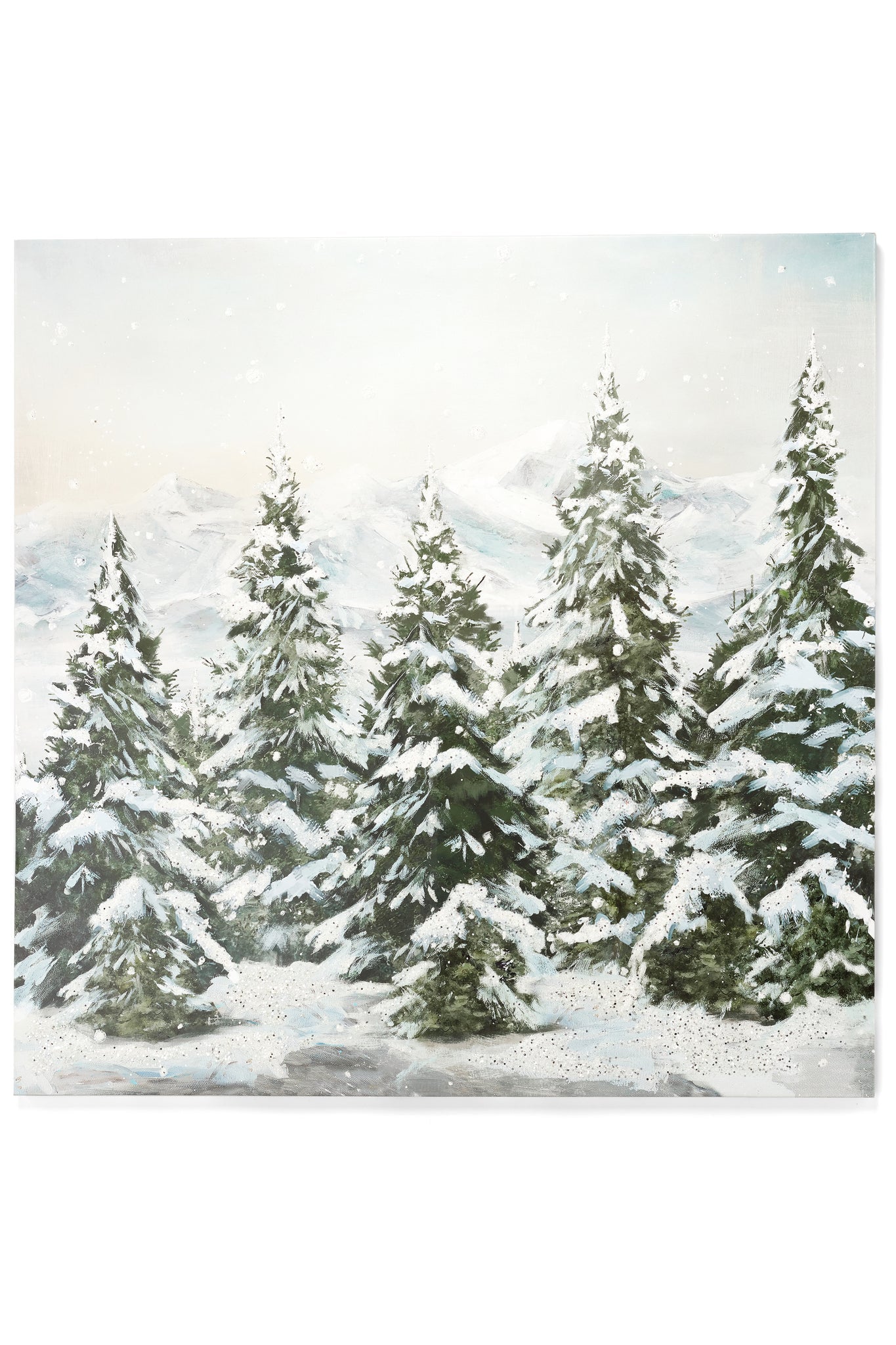 39x39 inch square canvas featuring a snowy forest scene with white trees against a light background.