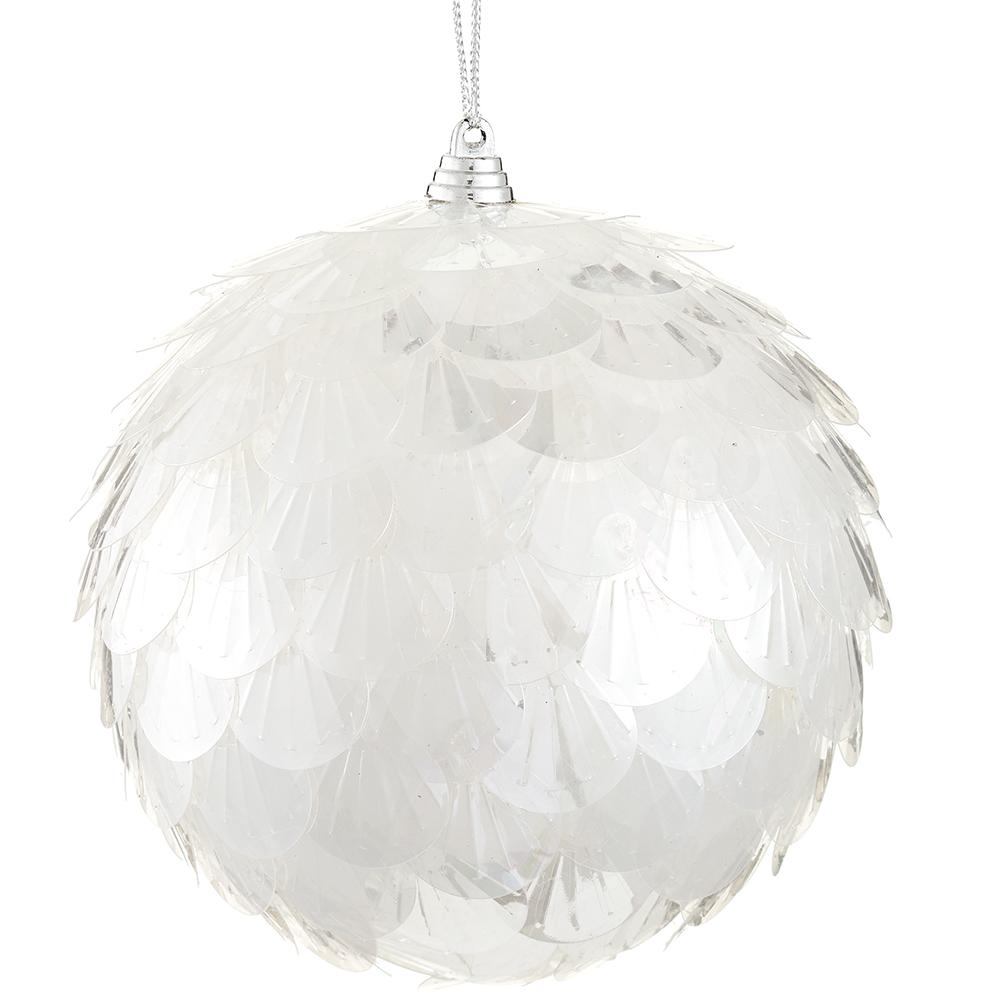5-inch iridescent bangle ball Christmas ornament with layered plastic scale-like petals.