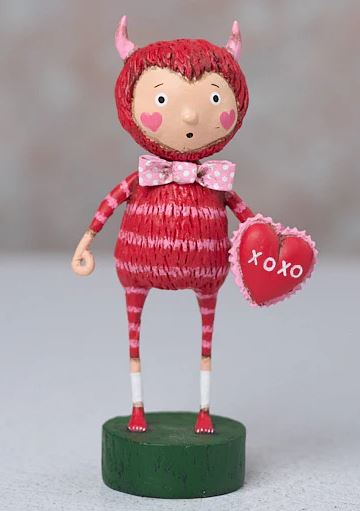 Lori Mitchell Love Monster polyresin figurine in black with white heart pattern.
