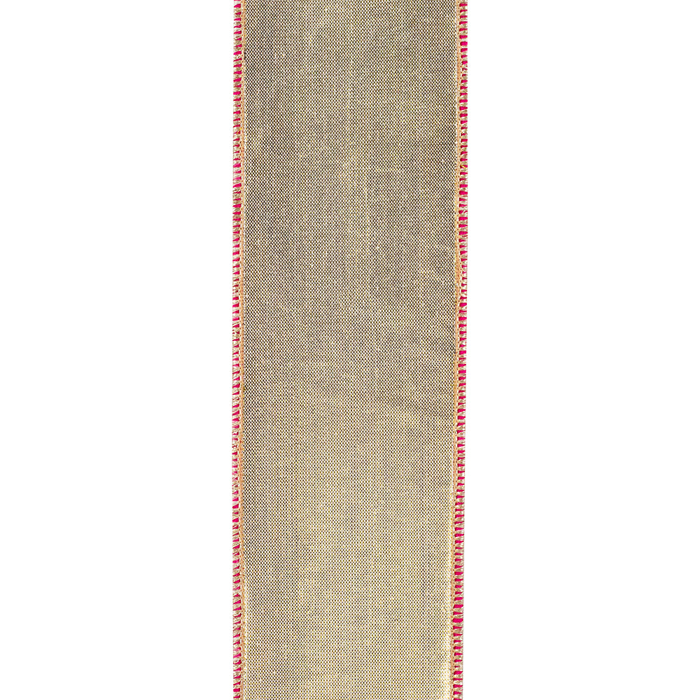 Gilded Bunny Deluxe metallic gold ribbon with pink wired edges, 2.5 inches wide.