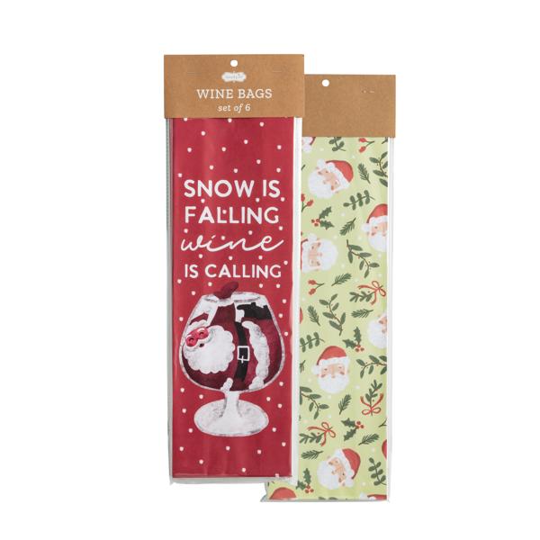 Set of 6 Christmas paper wine bags featuring Santa Claus designs and festive holiday text.
