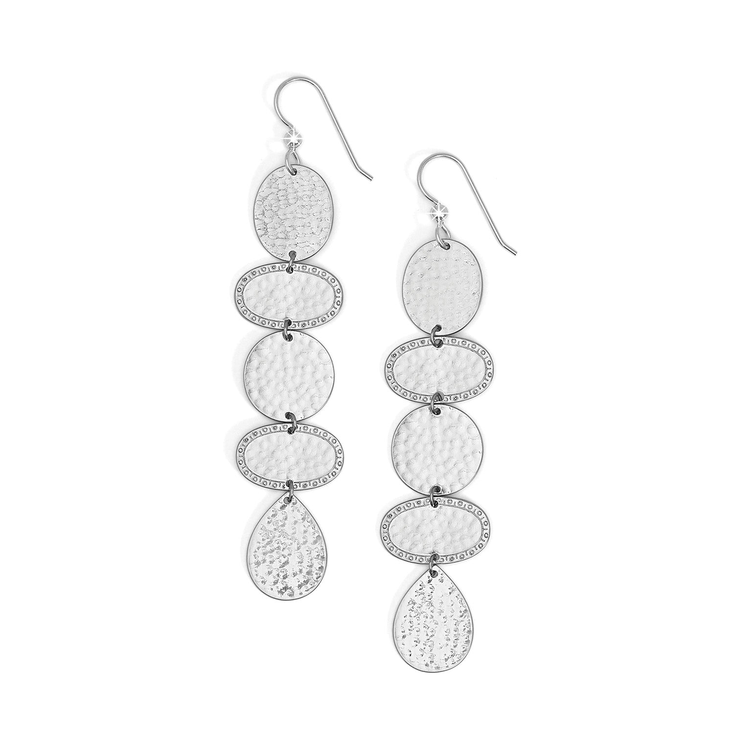 Silver hammered French wire earrings with a long drop silhouette.