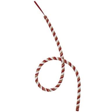 Red and white candy stripe garland with classic holiday pattern