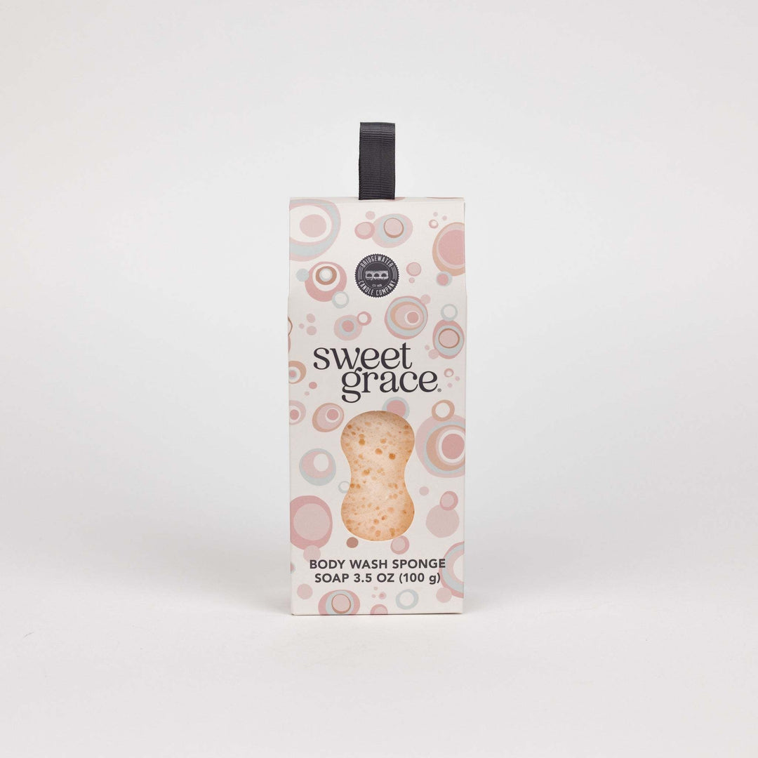 Sweet Grace body wash sponge with rich creamy lather texture in warm neutral tones