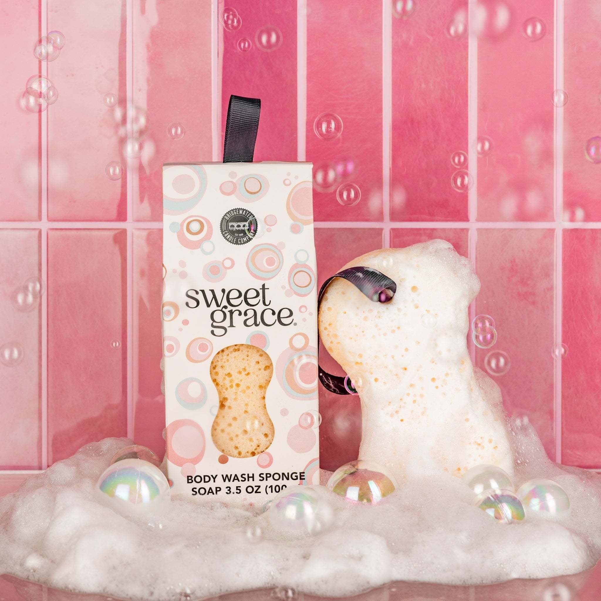 White Sweet Grace body wash sponge with textured surface designed to create a creamy lather.