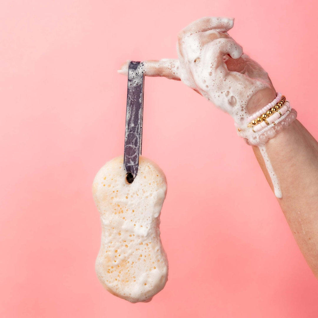 Sweet Grace body wash sponge with rich creamy lather texture