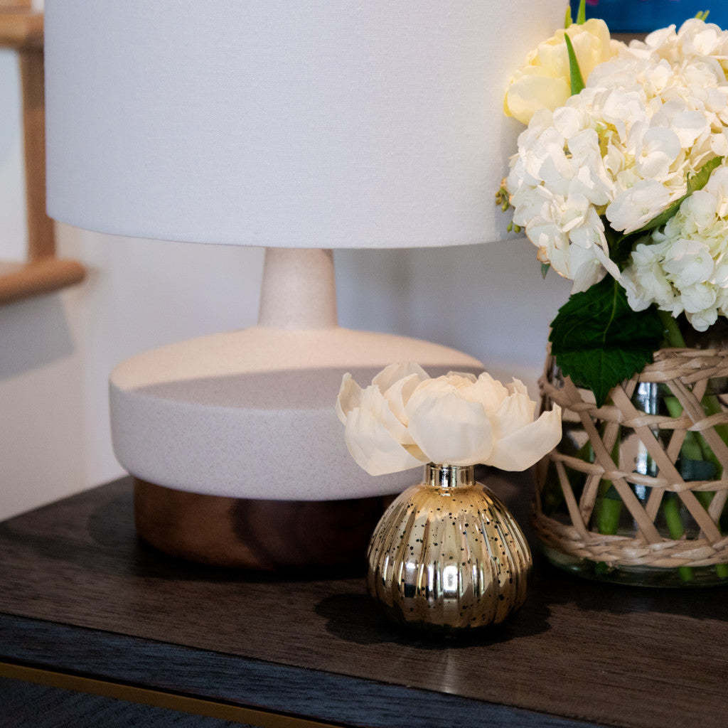 Sweet Grace Holiday Flower Diffuser with gold mercury finish vase holding a dried flower stem.
