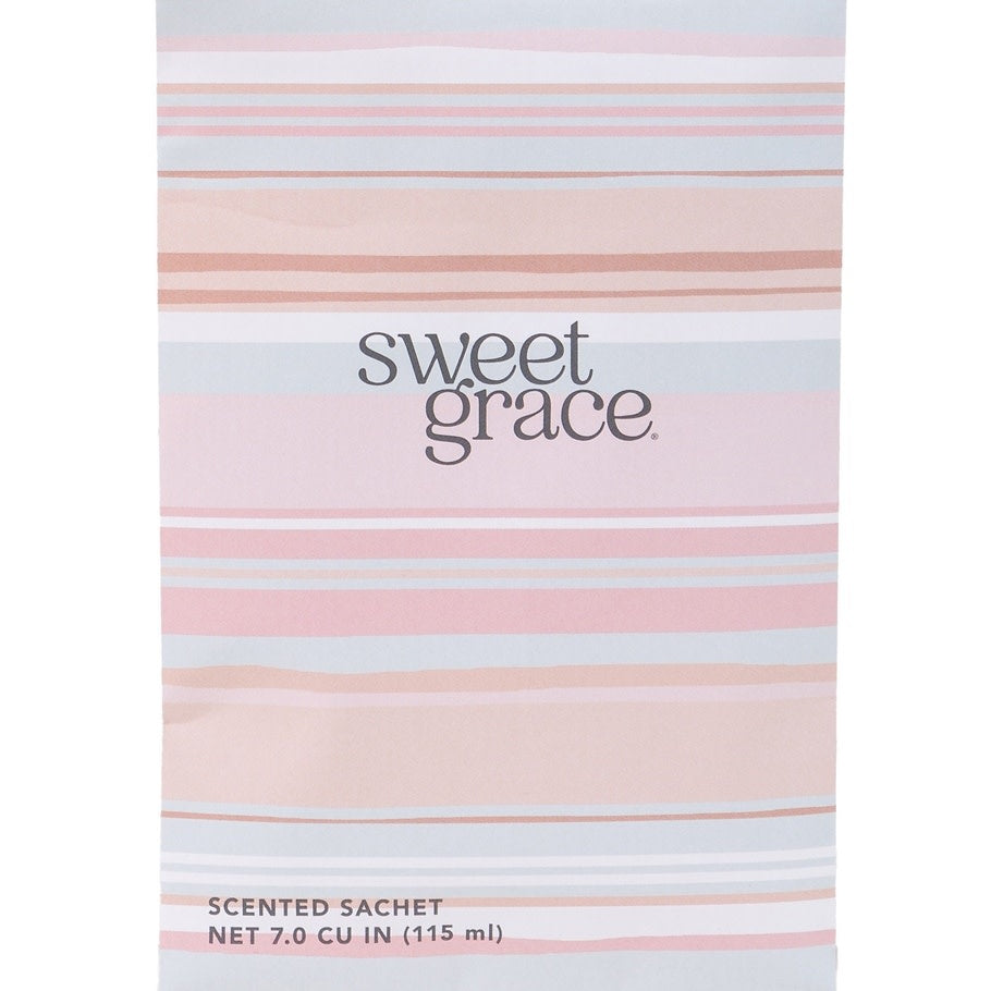 Sweet Grace scented sachet with modern stripe pattern in white packaging