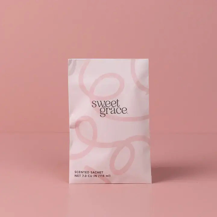 Scented sachet Sweet Grace Modern Swirl in white with a pink swirl pattern.