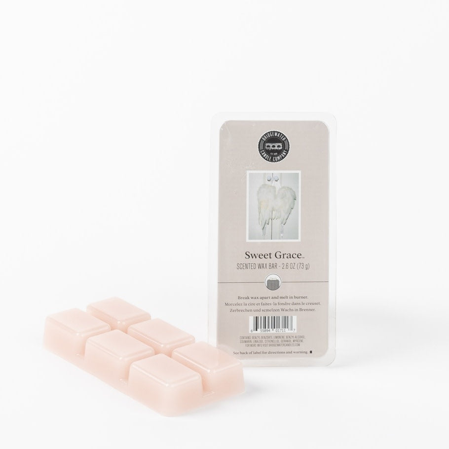 Sweet Grace wax bar with passion fruit tea patchouli scent in a rectangular soy-blend shape