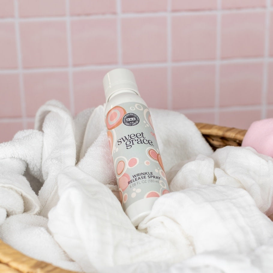 Sweet Grace Wrinkle Release Spray bottle with a white label featuring black text.