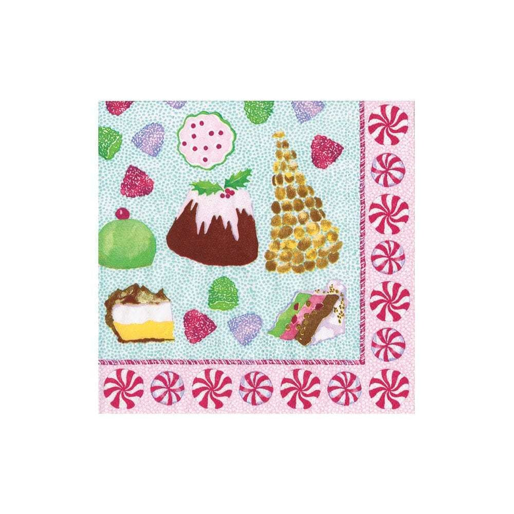 Triple-ply cocktail napkins with colorful museum artwork designs printed in Germany.
