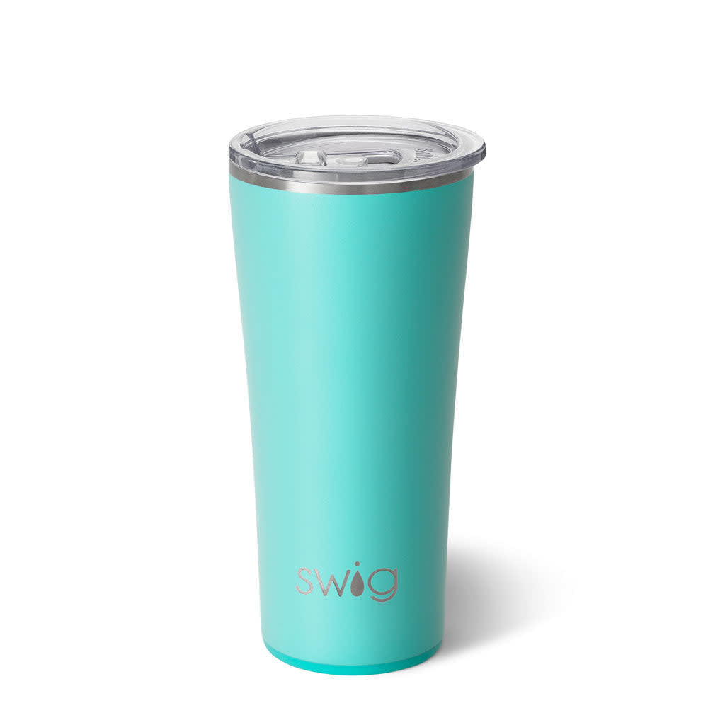 Matte black Swig Life 22oz tumbler with silicone base and removable lid