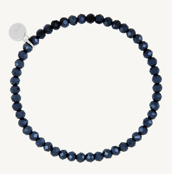 Lizas Quadro Big Bright Colours stretch bracelet with faceted navy blue crystal beads.