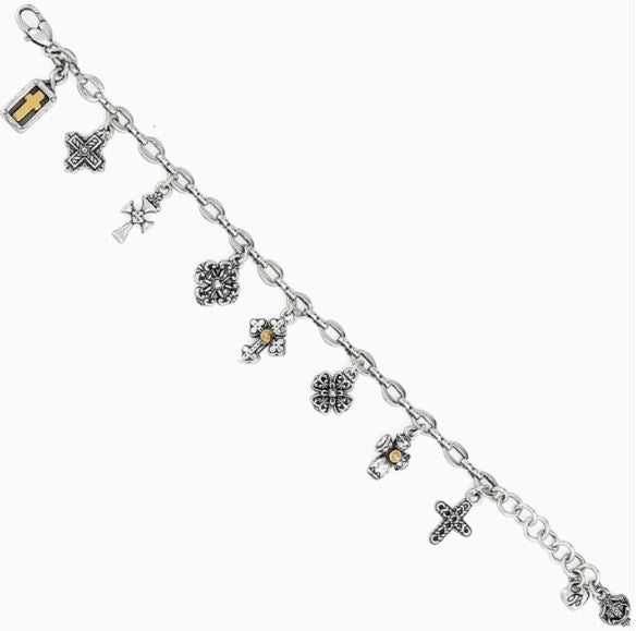 Gold plated adjustable Eternity cross bracelet with reversible pendant drop.