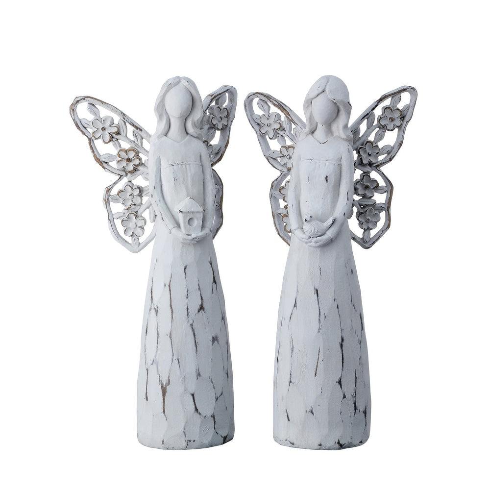 Resin angel figurine with butterfly wings in a weathered vintage finish