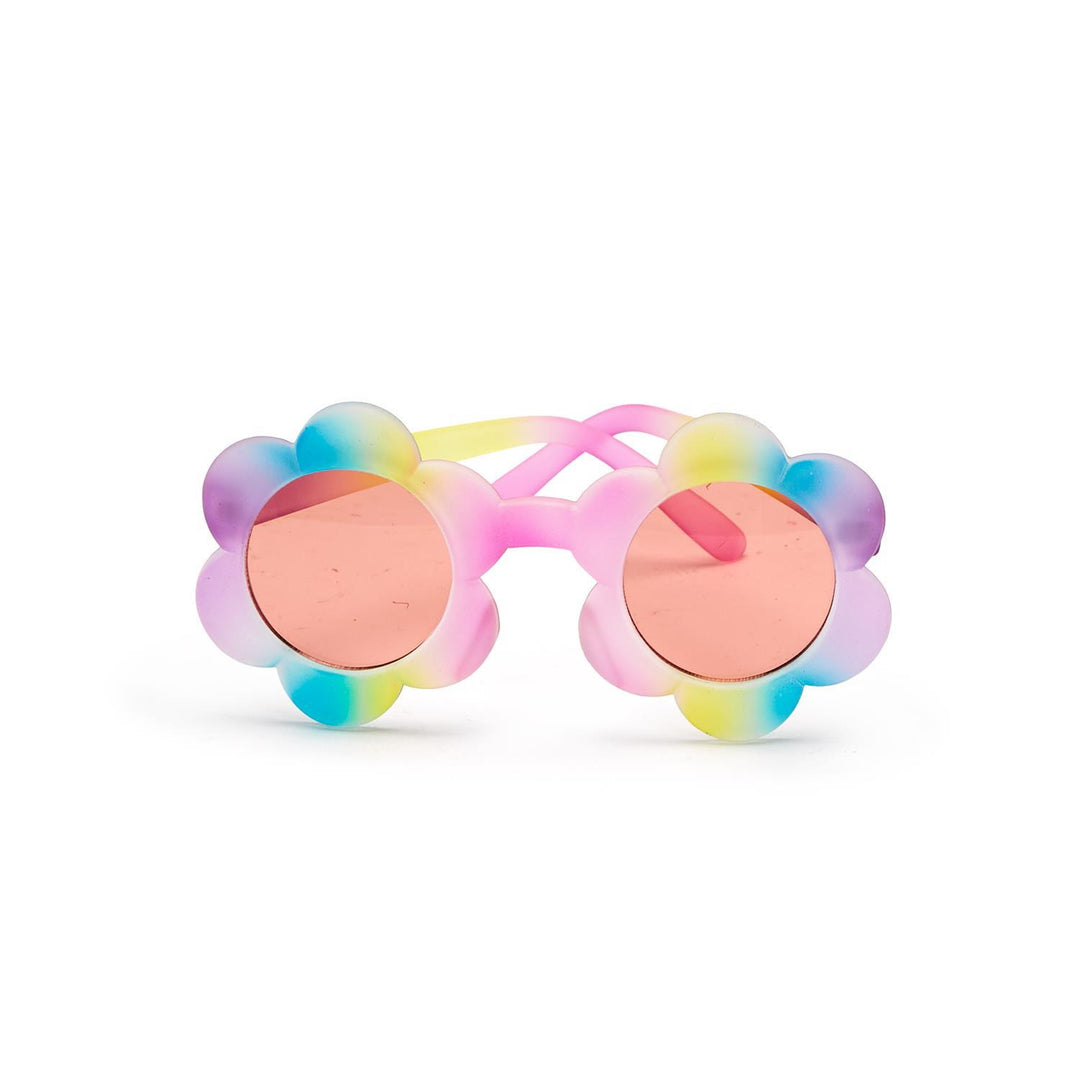 Ombre flower sunglasses with gradient lenses in a cat-eye silhouette featuring floral pattern detailing on the frame.