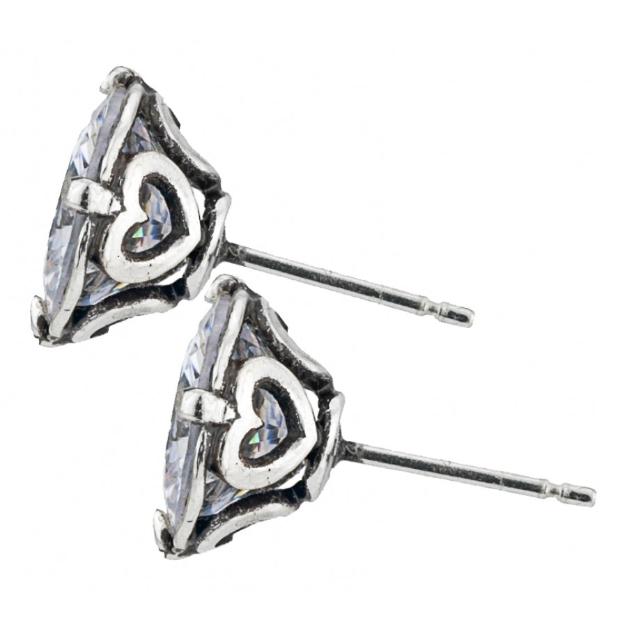 Silver plated cubic zirconia post earrings with flat disc backs