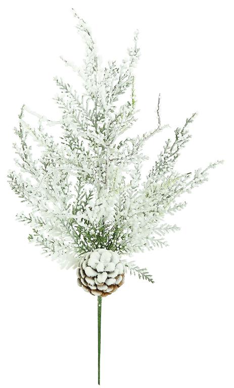21-inch snowy bubble cedar spray with a two-tone green finish and a frosted pinecone at the base.