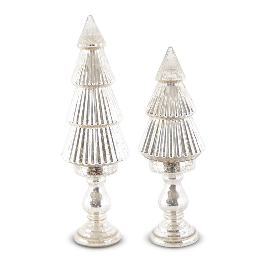 Mercury glass LED tree on a pedestal with silver finish