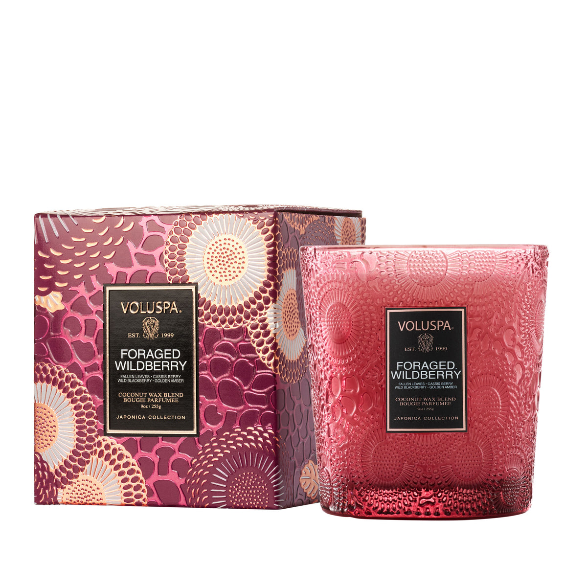 Foraged Wildberry scented candle in a classic cylindrical glass jar with natural wick