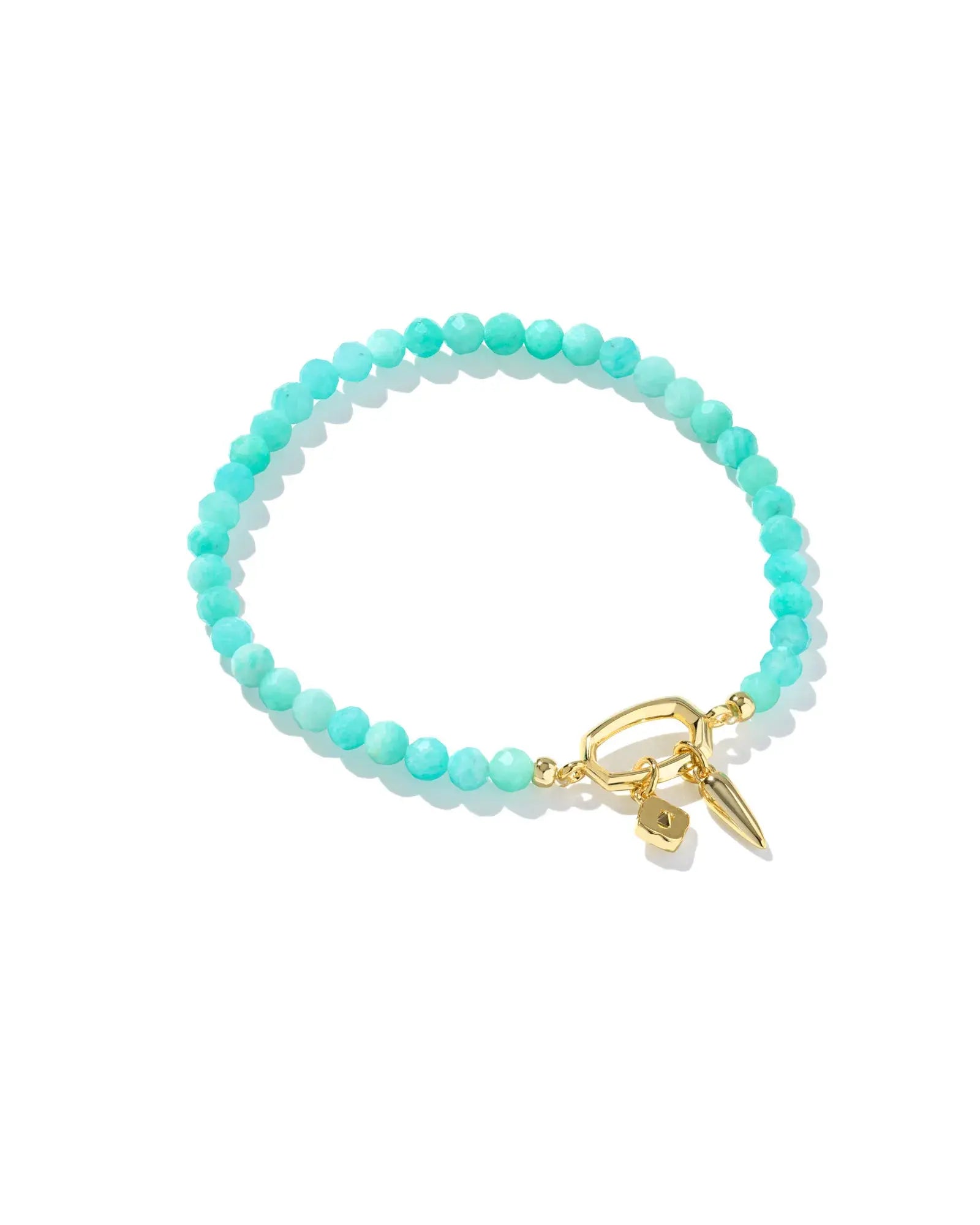 Gold stretch bracelet with teal amazonite stones in a toggle closure.