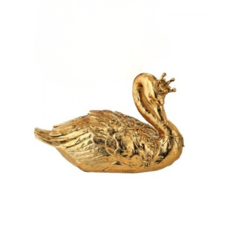 11-inch gold resin royal swan figurine with a crown and detailed feather carvings.