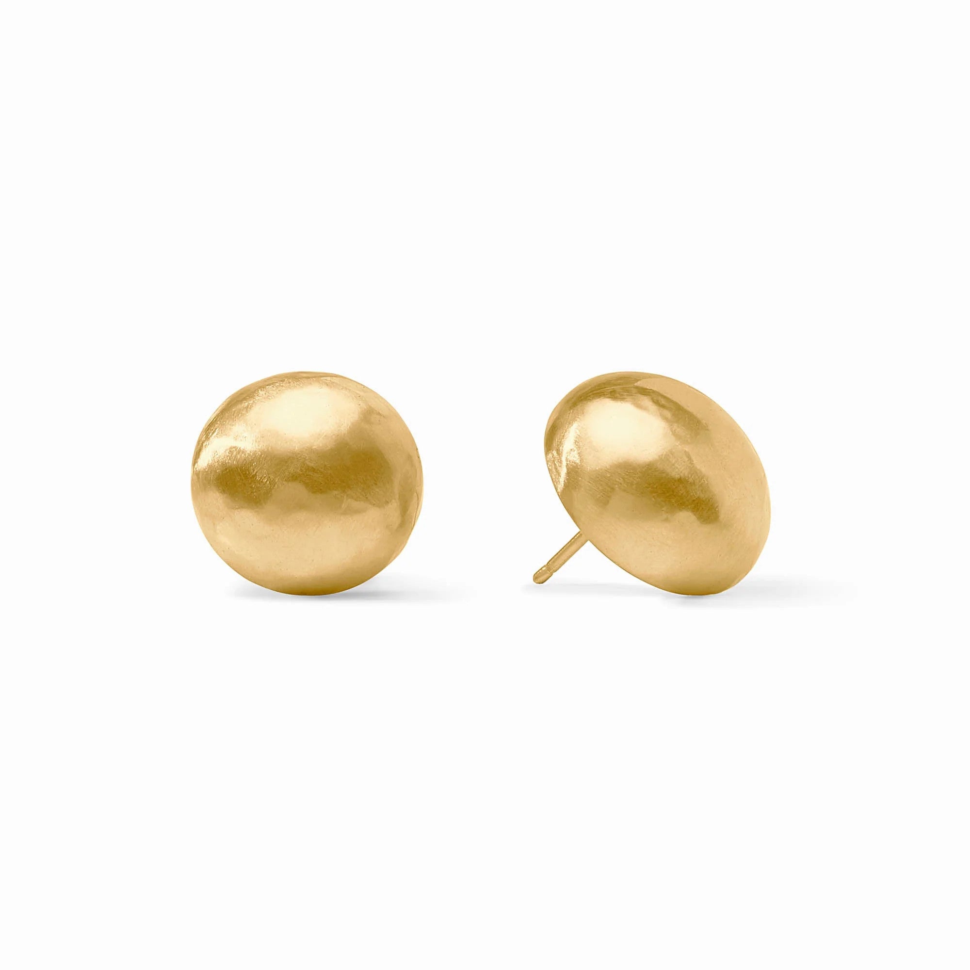 Solara Stud Gold: A pair of round, 24K gold-plated dome stud earrings for pierced ears.