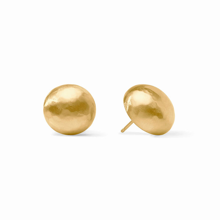 Solara Stud Gold: A pair of round, 24K gold-plated dome stud earrings for pierced ears.