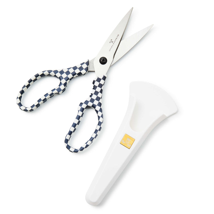Black and white check kitchen shears with stainless steel blades