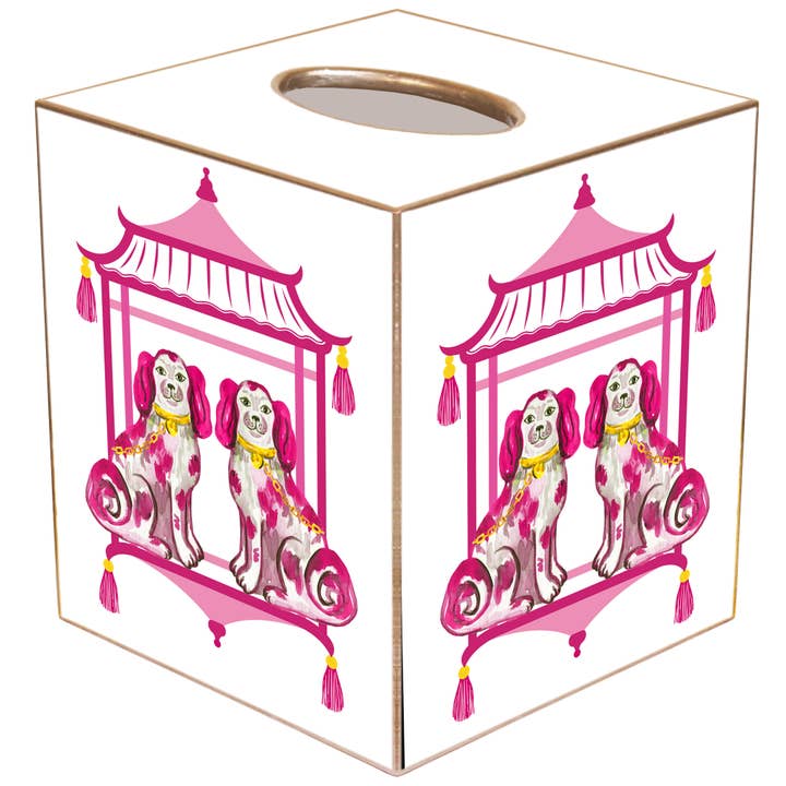 Hand-painted gold tissue box cover with paper mache finish