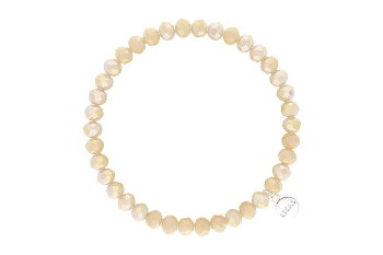 Stretchy beaded bracelet with faceted glass beads in a colorful pattern.