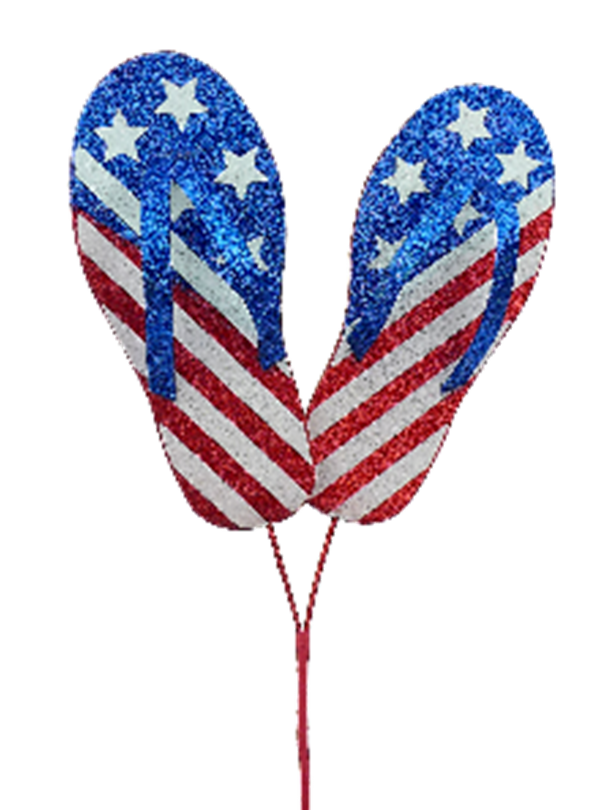 Red, white, and blue glitter flip flop spray with stars and stripes pattern