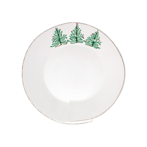 Lastra Holiday medium shallow serving bowl in Italian stoneware with a natural clay finish and decorative handle.