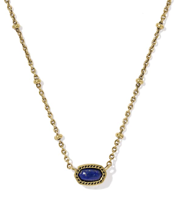 Mini Elisa Satellite Short Pendant Necklace with a blue stone in a gold-tone setting.