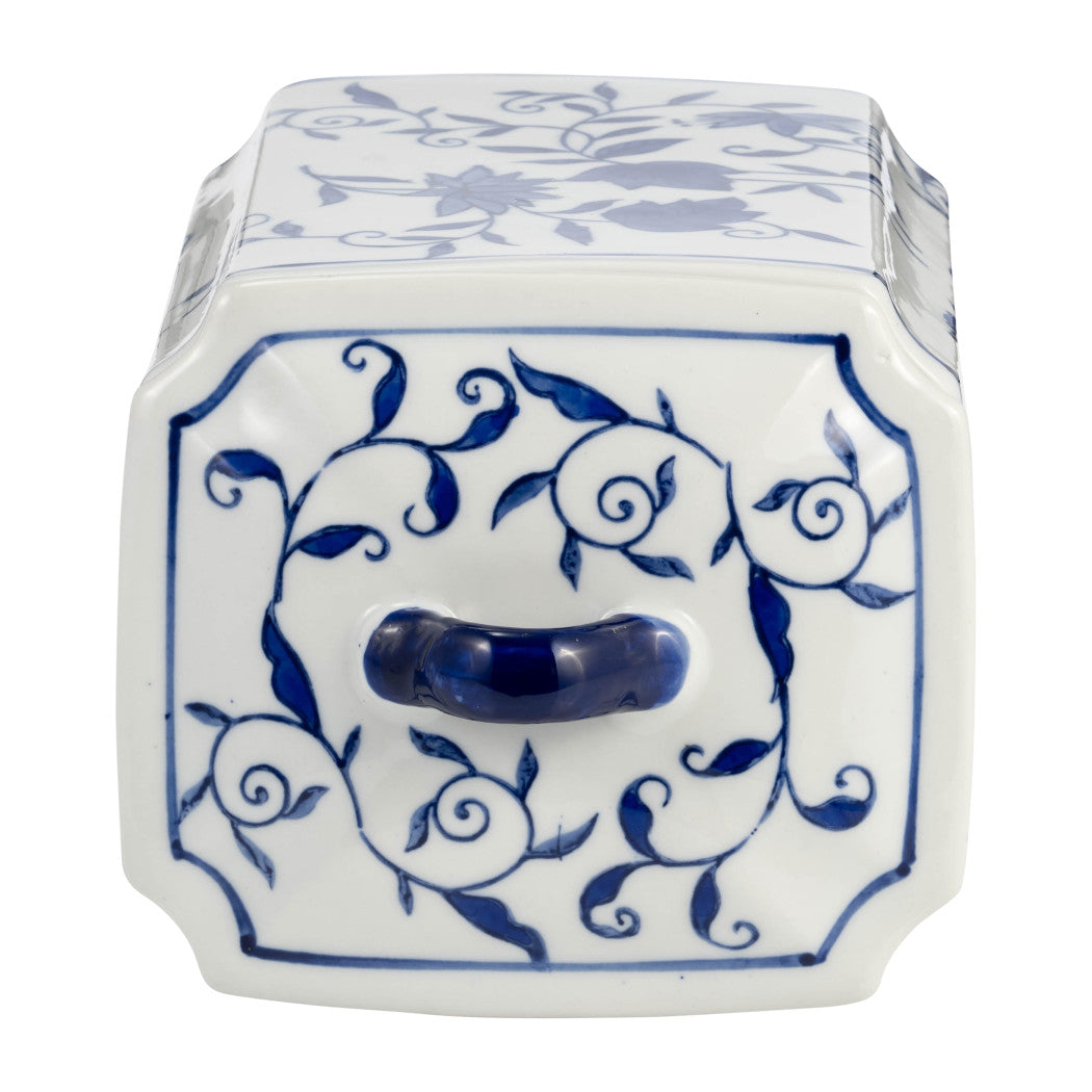 8 in. Blue Ceramic Chinoiserie Floral Decorative Jar