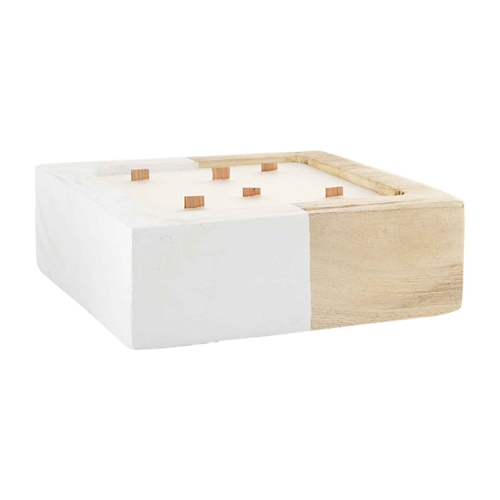 Square Paulownia wood candle holder with a natural grain finish.