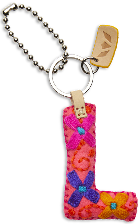 Felt letter charm in bright yellow with attached metal chain