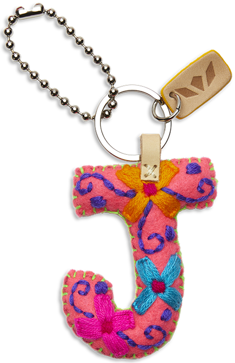 Felt letter charm with attached chain in bright color options