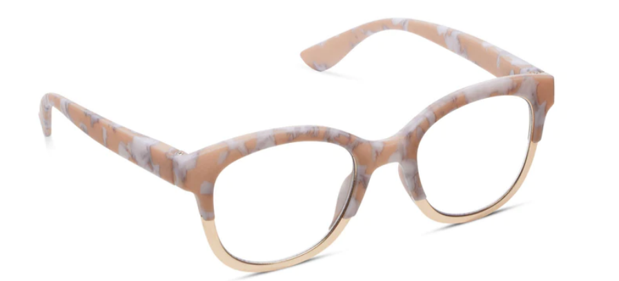 Georgia eyeglasses with earthy tortoise shell frame featuring metallic detailing