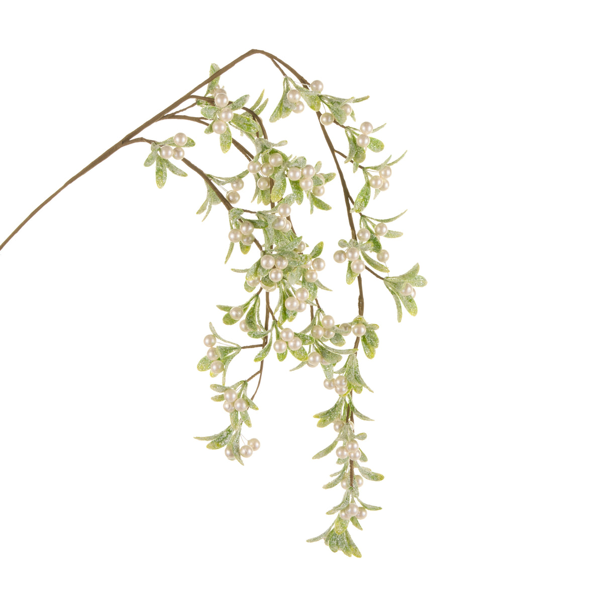 41-inch artificial mistletoe branch with frosted green leaves and white pearl berries.