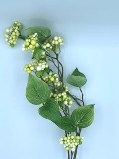 30 IN Berry Spray Green artificial floral arrangement with green foliage in a clear glass vase.