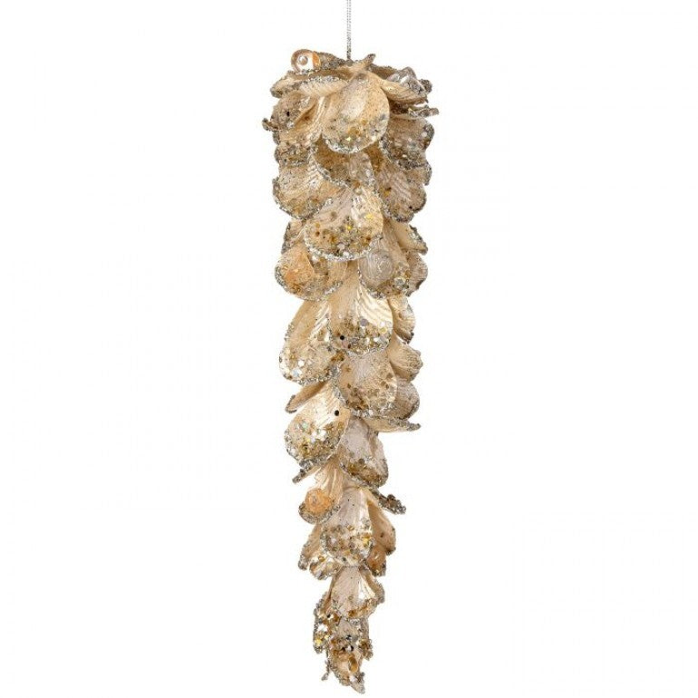10-inch jewel petal icicle ornament with champagne gold glitter and layered petal design.